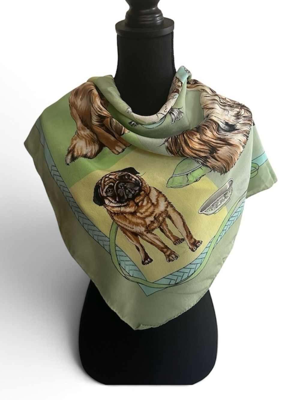 Vtg Dog Lovers Print Scarf - Green
